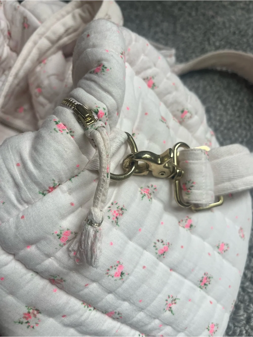 Bonpoint Quilted Floral Diaper Bag in Light Cream and Pink